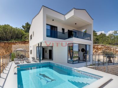 Vrbnik, LUXUS-MODERNE VILLA MIT POOL UND PANORAMA-MEERBLICK