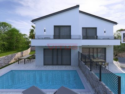 Malinska, Новый двухквартирный дом с бассейном и видом на морe