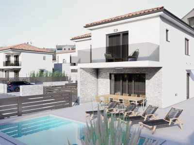 Malinska, Moderna hiša dvojček z bazenom in pogledom na morje